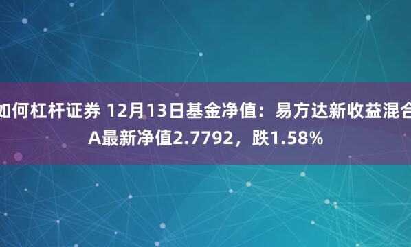 如何杠杆证券 12月13日基金净值：易方达新收益混合A最新净值2.7792，跌1.58%