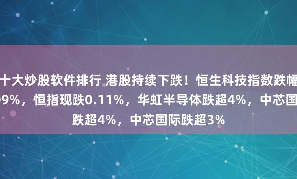 十大炒股软件排行 港股持续下跌！恒生科技指数跌幅扩大至1.09%，恒指现跌0.11%，华虹半导体跌超4%，中芯国际跌超3%